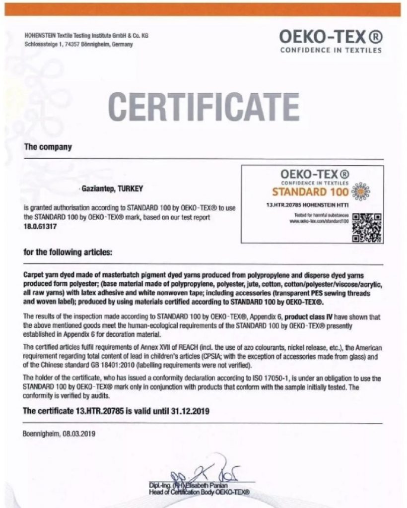 Chứng nhận Oeko Tex Certificate